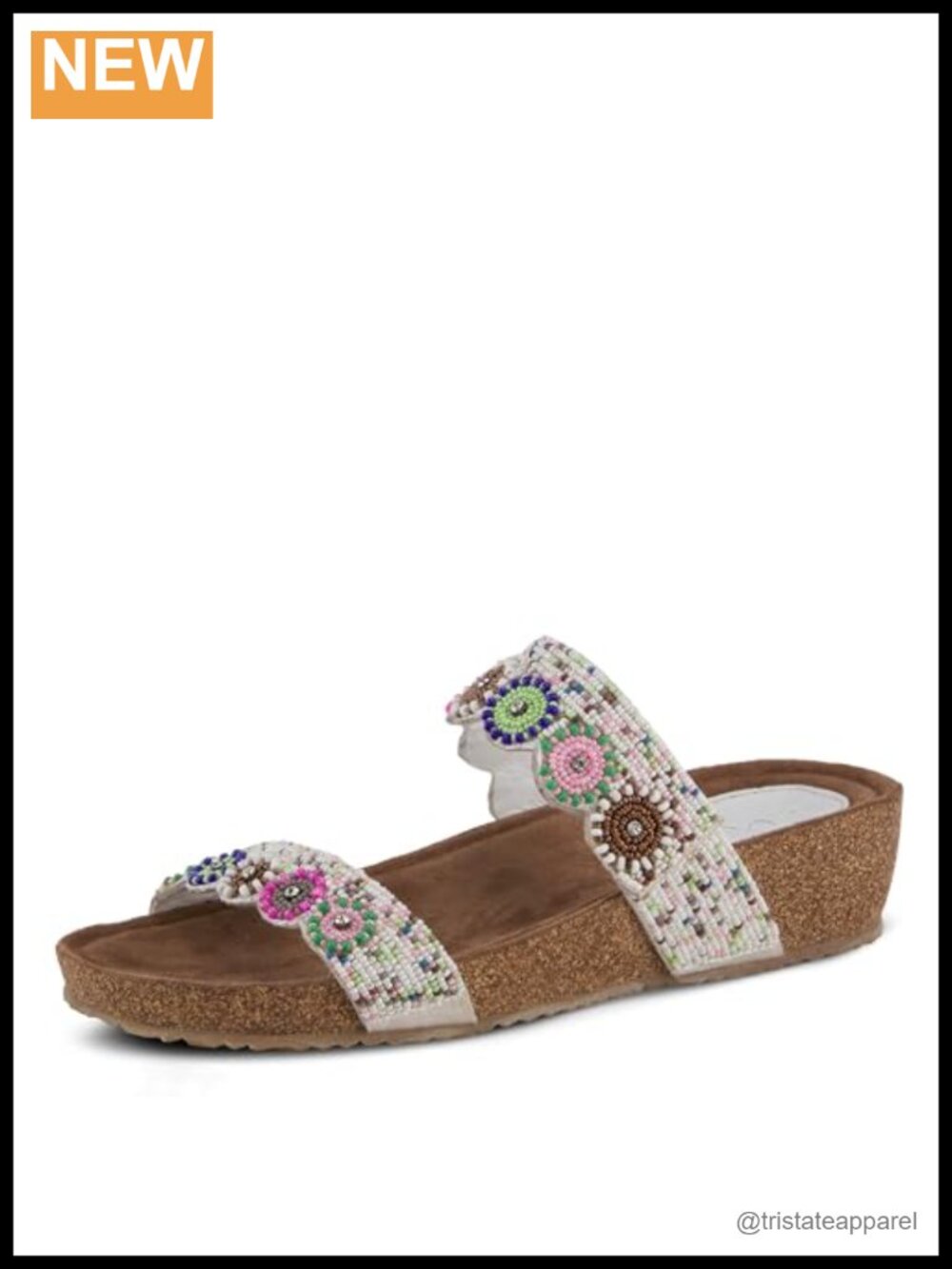 Azura Bahama Slide Sandals Leather Cork Wedge Beads Crystals
